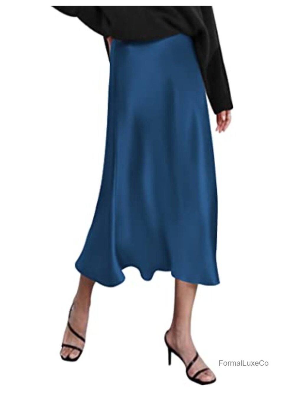 Satin High Waist Midi Skirt Elegant A-Line Flared Hemline